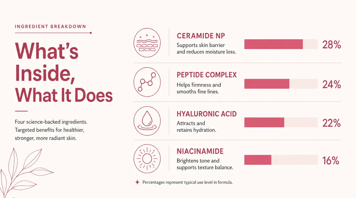 Ingredient comparison chart showing ceramide NP, peptide complex, hyaluronic acid, and niacinamide content in CeraVe Skin Renewing Night Cream