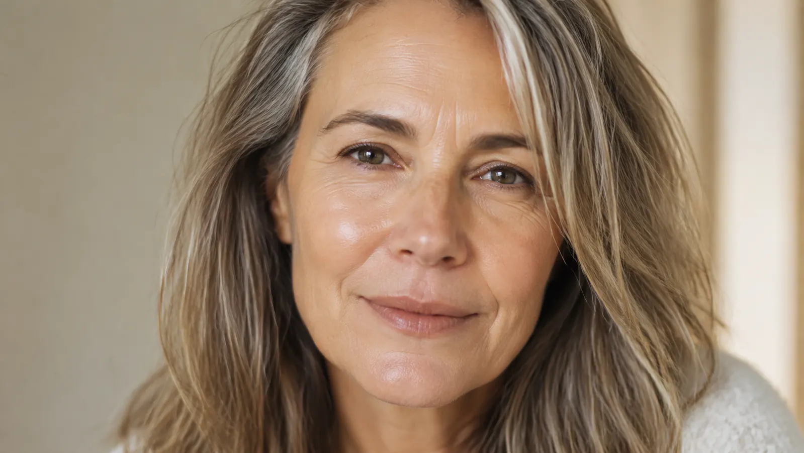 Close-up of a woman's cheek and temple showing smooth, hydrated skin in soft natural light